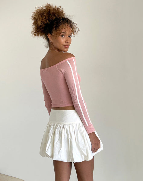 Image of Gavya Bardot Long Sleeve Top in Pink Lady with White Stripe