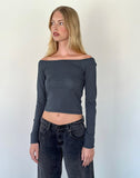 Image of Gavya Long Sleeve Bardot Top in Ocean Storm Jersey