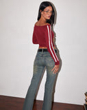 Image of Gavya Long Sleeve Top in Red with White Piping