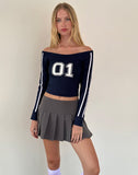 Image of Gavya Long Sleeve Bardot Top In Navy with White Piping