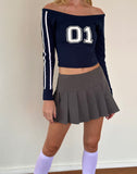 Image of Gavya Long Sleeve Bardot Top In Navy with White Piping