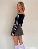 Image of Gavya Long Sleeve Bardot Top In Navy with White Piping