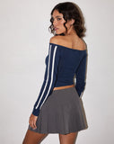 Image of Gavya Long Sleeve Top in Navy with White Piping