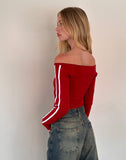 Image of Gavya Long Sleeve Bardot Top In Adrenaline Red with White Piping