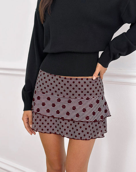 Image of Gayani Ruffle Skirt in Stripe Polka Plum