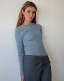 Image of Gelbon Open Back Long Sleeve Top in Rib Powder Blue