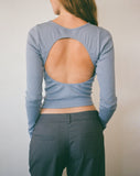 Image of Gelbon Open Back Long Sleeve Top in Rib Powder Blue