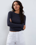 Image of Gelbon Open Back Long Sleeve Top in Ribbed Ocean Storm