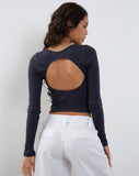 Image of Gelbon Open Back Long Sleeve Top in Ribbed Ocean Storm