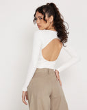 Image of Gelbon Open Back Long Sleeve Top in Rib White