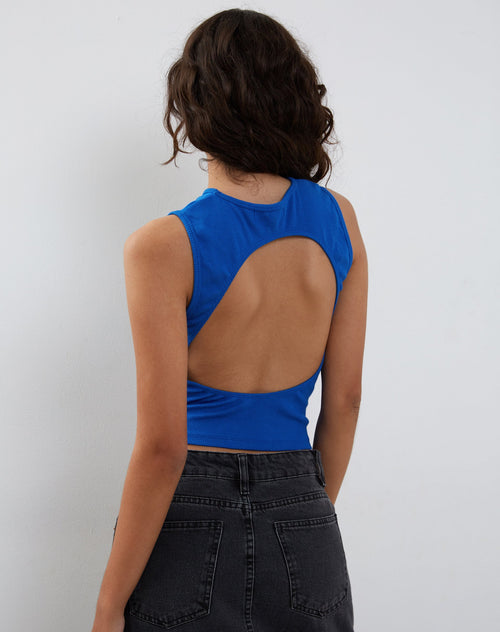 Image of Gelsho Ribbed Open Back Tank Top in Cobalt