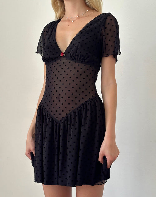 Image of Geni Mini Dress in Polka Black Flock