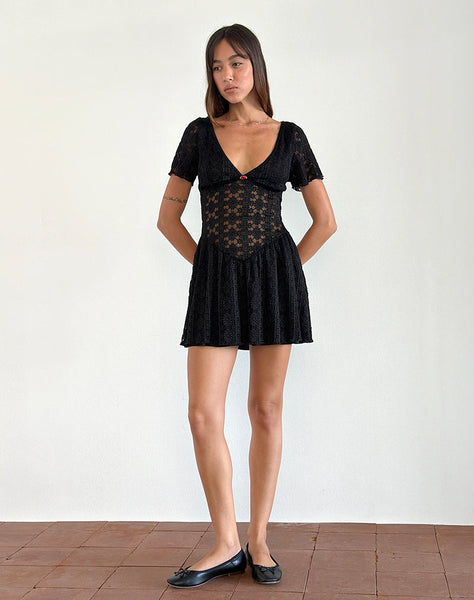 image of Geni Mini Dress in Regal Lace Black