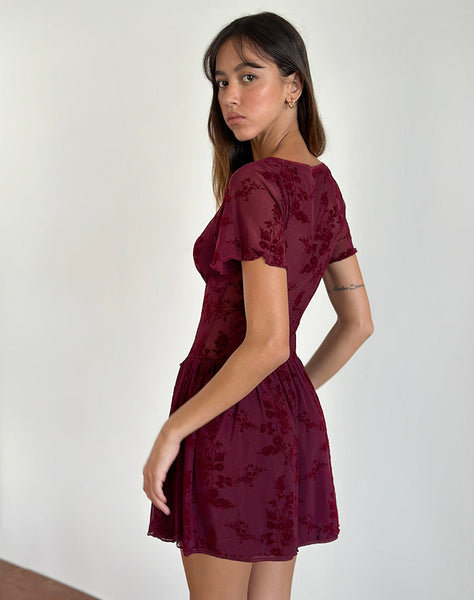 Image of Geni Mini Dress in Botanical Flower Maroon