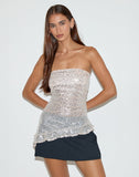 Image of Gentaya Frill Bandeau Top in Neutral Sequin
