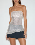 Image of Gentaya Frill Bandeau Top in Neutral Sequin