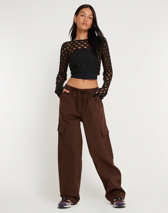 image of Geona Wide Leg Cargo Trouser in Brown