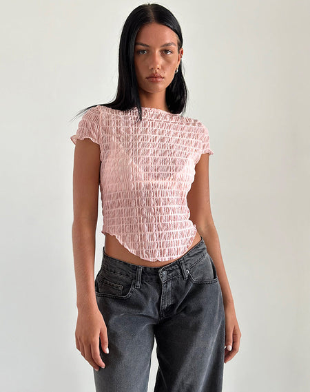 Moni Vest Top in Baby Pink Mesh