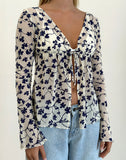 Image of Gerbera Long Sleeve Top in Grunge Floral Flock Cream