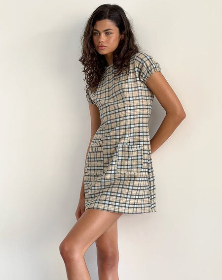 Byan Tie Front Dress in Tartan Dark Blue