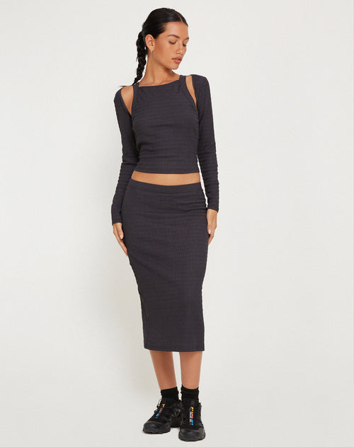 image of Hadley Midi Skirt in Crinkle Charcoal