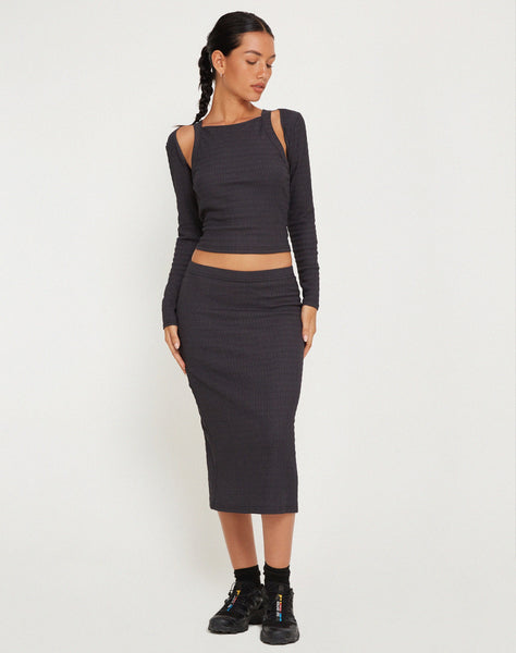 image of Hadley Midi Skirt in Crinkle Charcoal