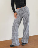 Image of Wasic Wide Leg Linen Trouser in Floral Gingham Black