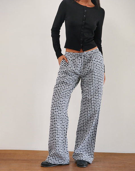 Image of Wasic Wide Leg Linen Trouser in Floral Gingham Black