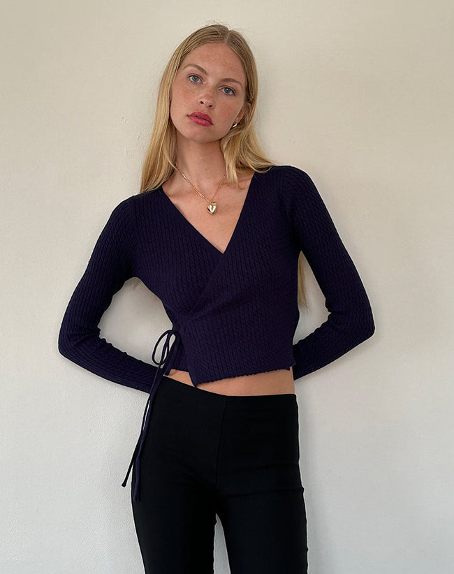 Image of Gisela Knitted Wrap Cardigan in Midnight Blue