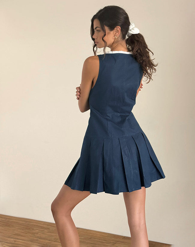 Image of Gitas Button Mini Dress in Poplin Navy