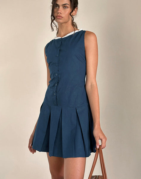 Image of Gitas Button Mini Dress in Poplin Navy