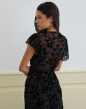 Image of Giuliana Wrap Top in Flock Leaf Flower Black