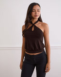 Image of Giunea Knot Halter Top in Bitter Chocolate