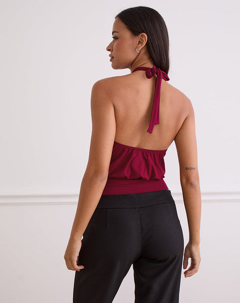Image of Giunea Knot Halter Top in Burgundy