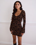 Image of Gizio Long Sleeve Mini Dress in Garden Floral Brown