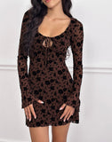 Image of Gizio Long Sleeve Mini Dress in Garden Floral Brown