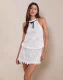 Image of Gladia Halter Neck Mini Dress in Unlined Lace White