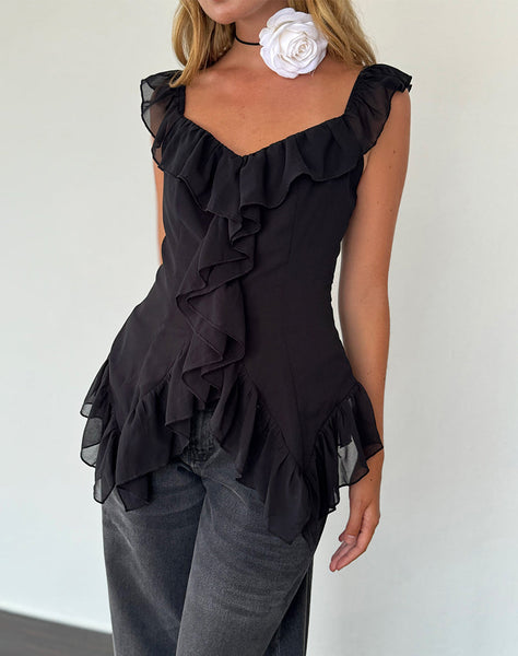 Image of Glaiza Ruffle Cami Top in Black