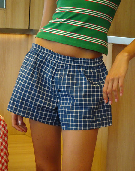 Picu Frill Hem Shorts in Navy and Mustard Check