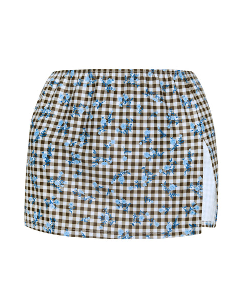 Image of Goby Mini Skirt in Floral Gingham Brown