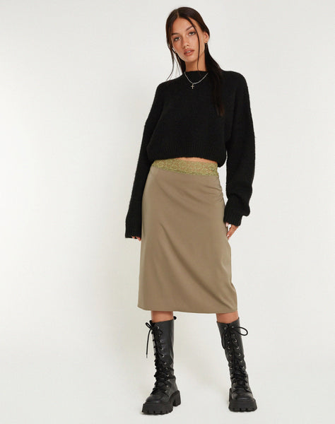 image of Golda Midi Skirt in Satin Avocado