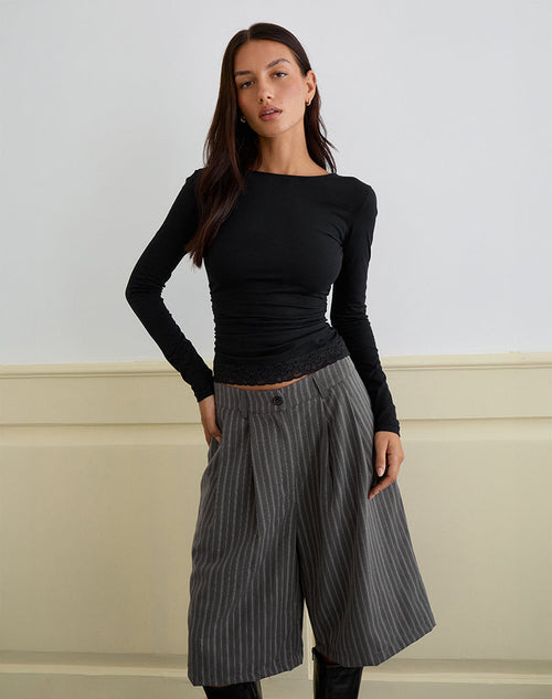 Image of Gomira Long Sleeve Top in Black with Lace Trim