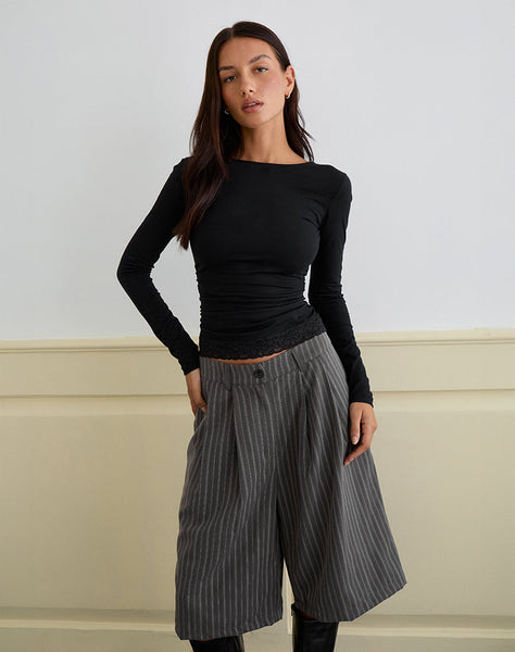 Image of Gomira Long Sleeve Top in Black with Lace Trim
