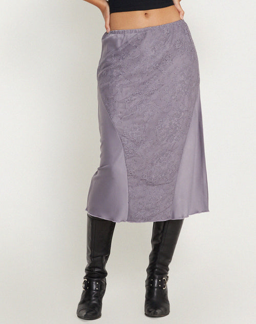 IMAGE OF Goyara Midi Skirt in Satin Grey Ridge