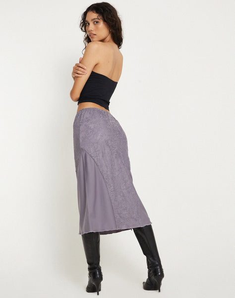 IMAGE OF Goyara Midi Skirt in Satin Grey Ridge