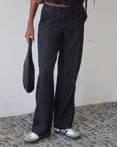 Lirura Wide Leg Trouser in Grey with White Stripes