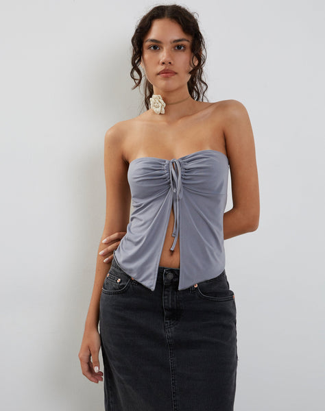 Image of Greta Tie Front Bandeau Top in Grey