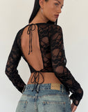 Image of Grizelda Backless Long Sleeve Top in Black Abstract Lace