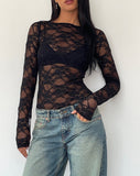 Image of Grizelda Backless Long Sleeve Top in Black Abstract Lace