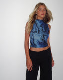 image Grobi High Neck Vest Top in Abstract Blue Serpent Mesh